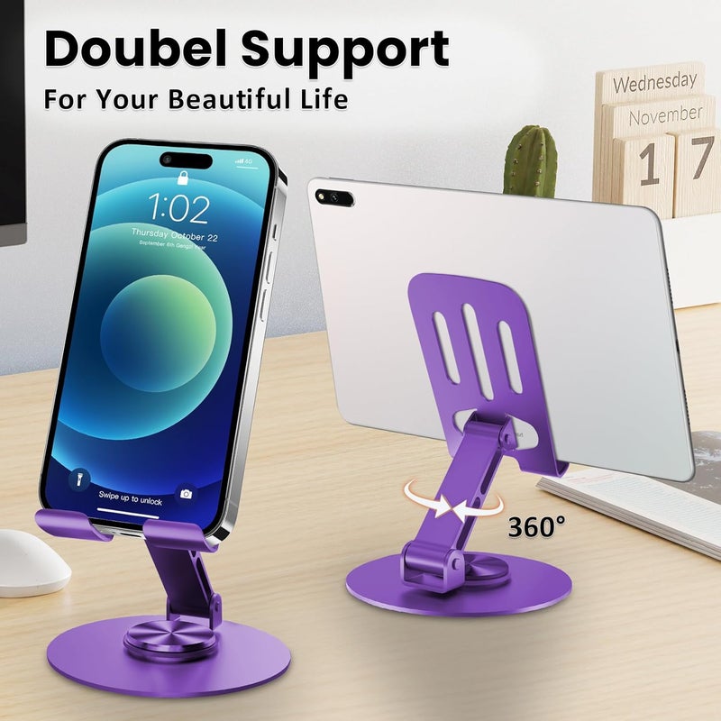 Lusosh Universal Metal Cell Phone Stand, Multi-Angel Adjustable 360° Rotation Non-Slip Metal Phone Stand Compatible with iPhone 17 16 Pro Max and All Smartphones (Purple) - Image 2